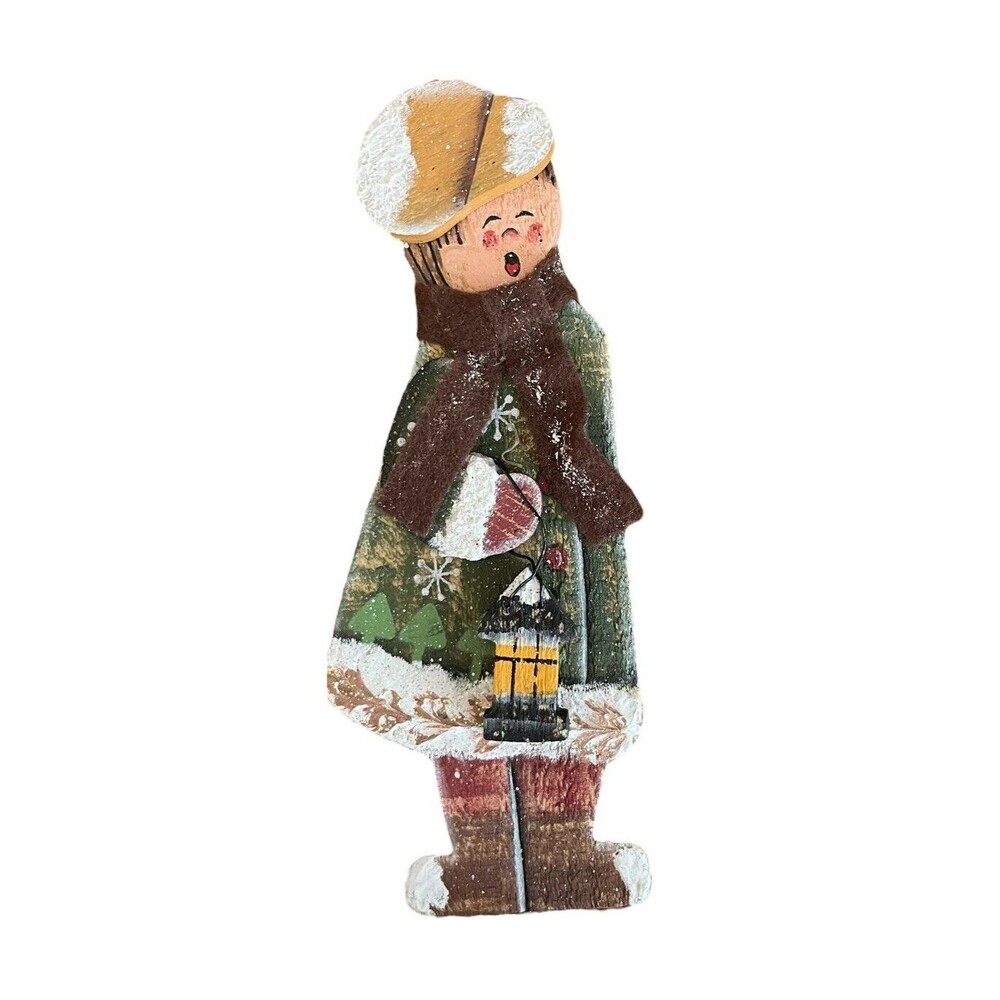 Vintage Wooden Christmas Carolers Hand-Painted Set Of 5 Rustic Victorian - Picture 4 of 7